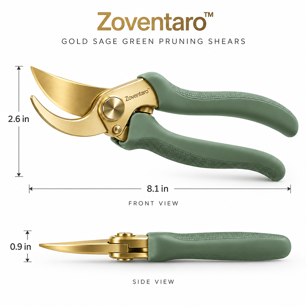 Gold Sage Green Pruning Shears — Product Dimensions