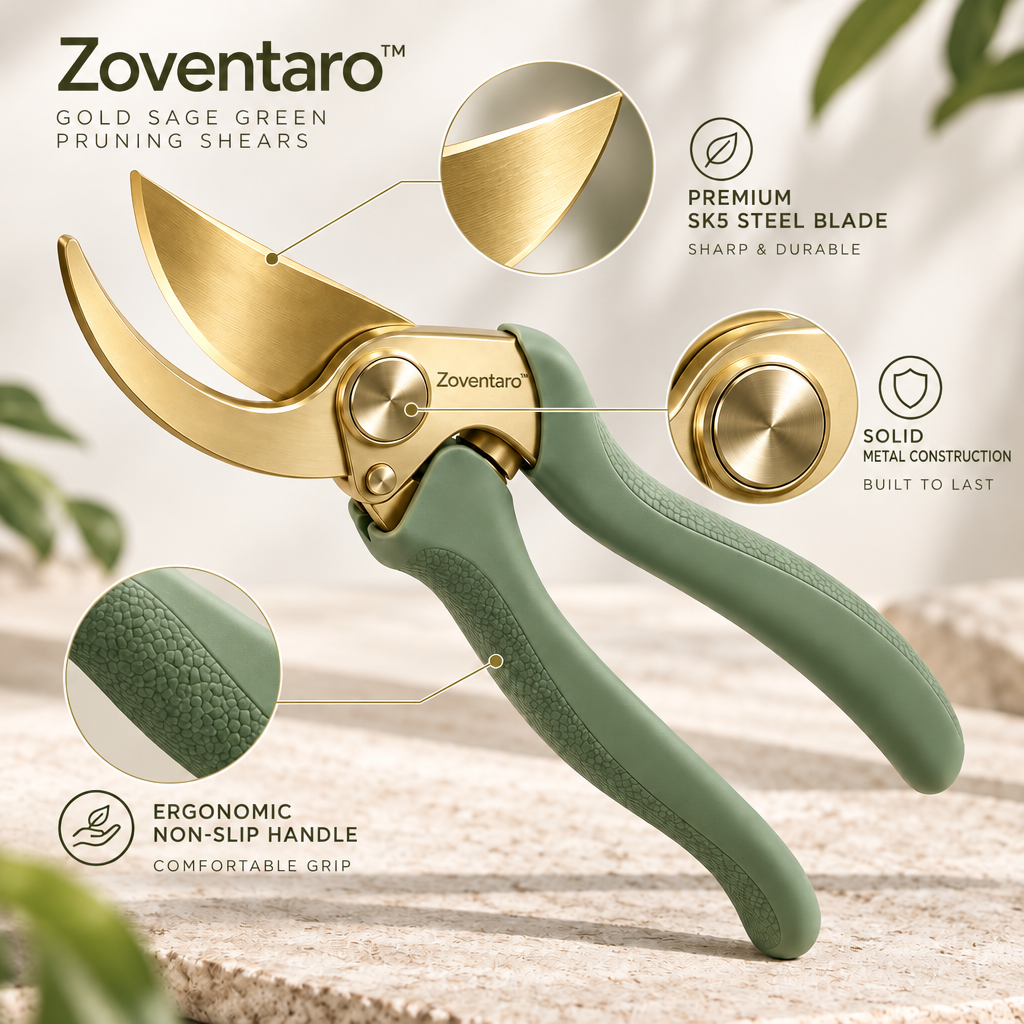 Gold Sage Green Pruning Shears — Materials & Structure