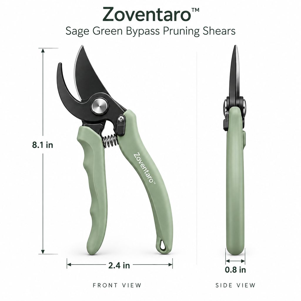 Sage Green Bypass Pruning Shears — Product Dimensions