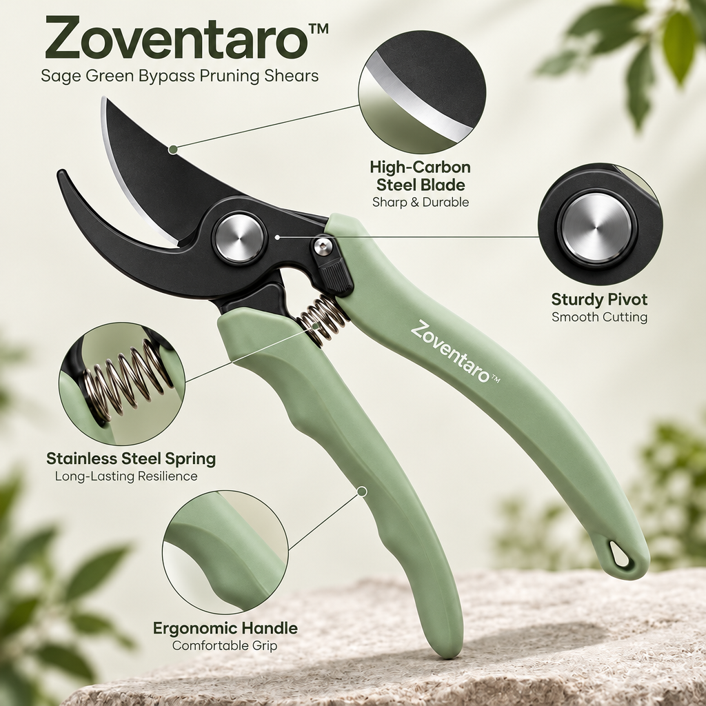 Sage Green Bypass Pruning Shears — Materials & Structure