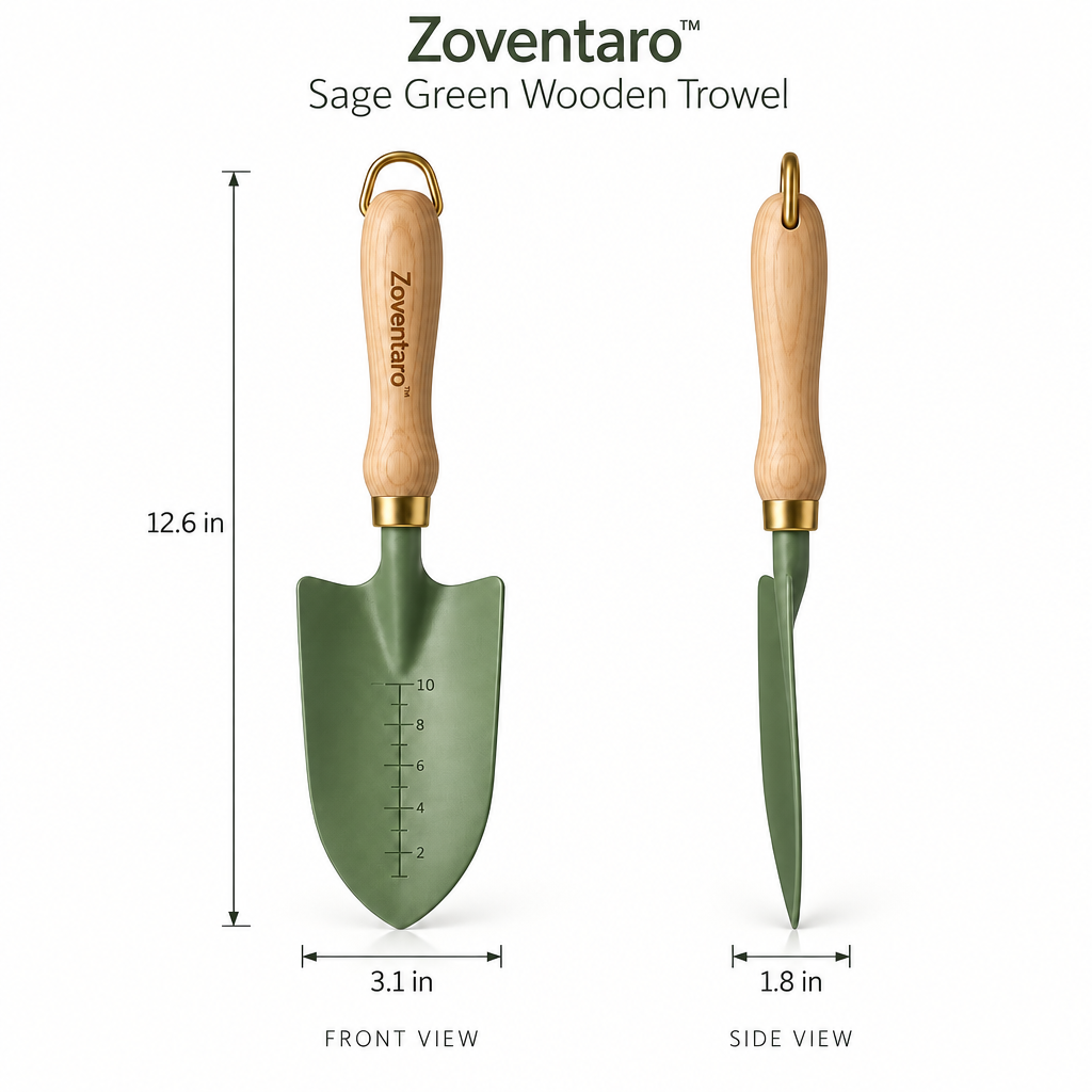 Sage Green Wooden Garden Trowel — Product Dimensions