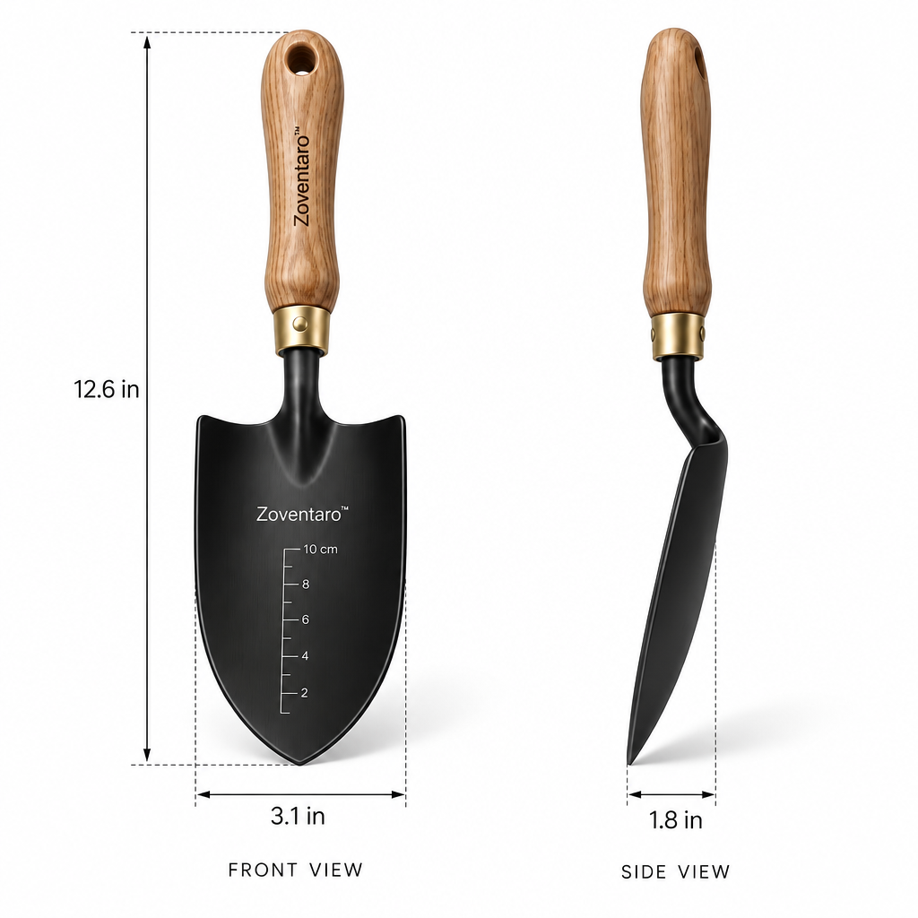 Matte Black Wooden Garden Trowel — Product Dimensions