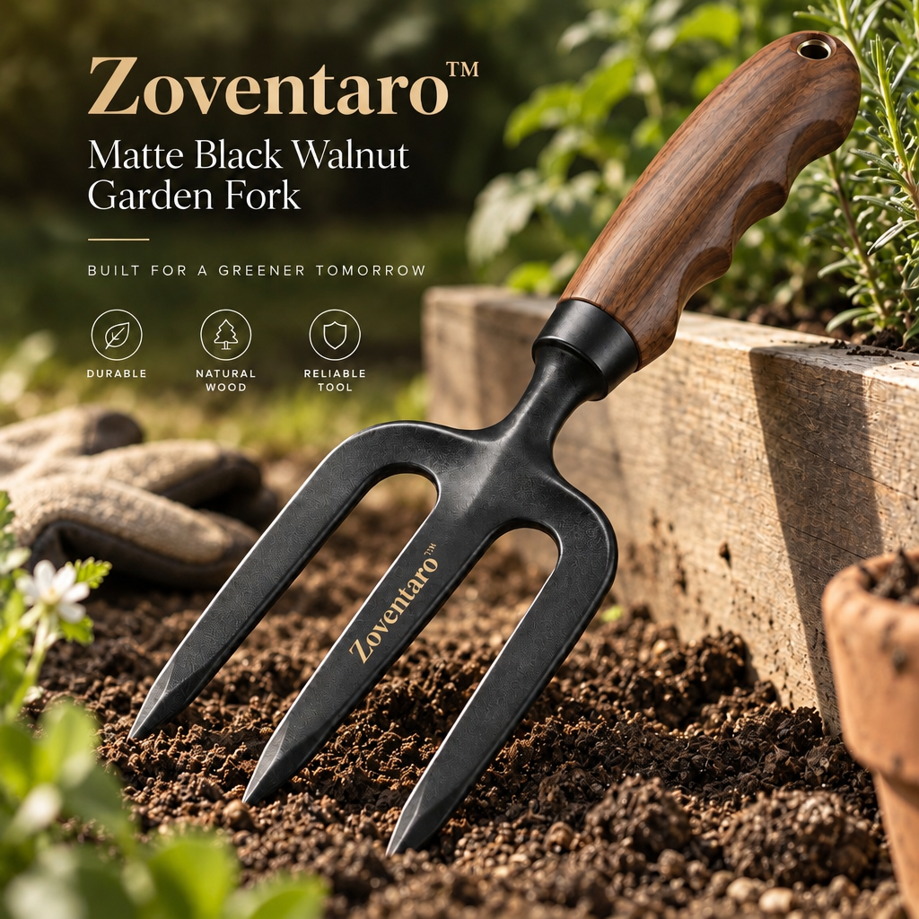 Matte Black Walnut Garden Fork — Lifestyle Image