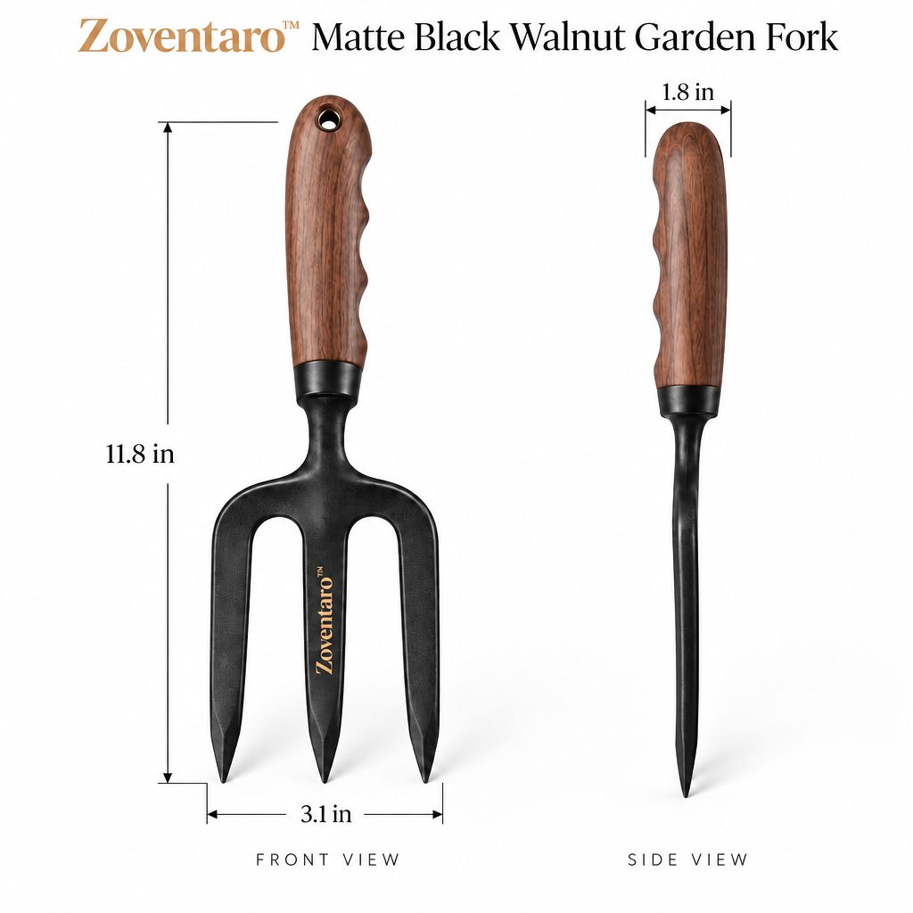 Matte Black Walnut Garden Fork — Product Dimensions