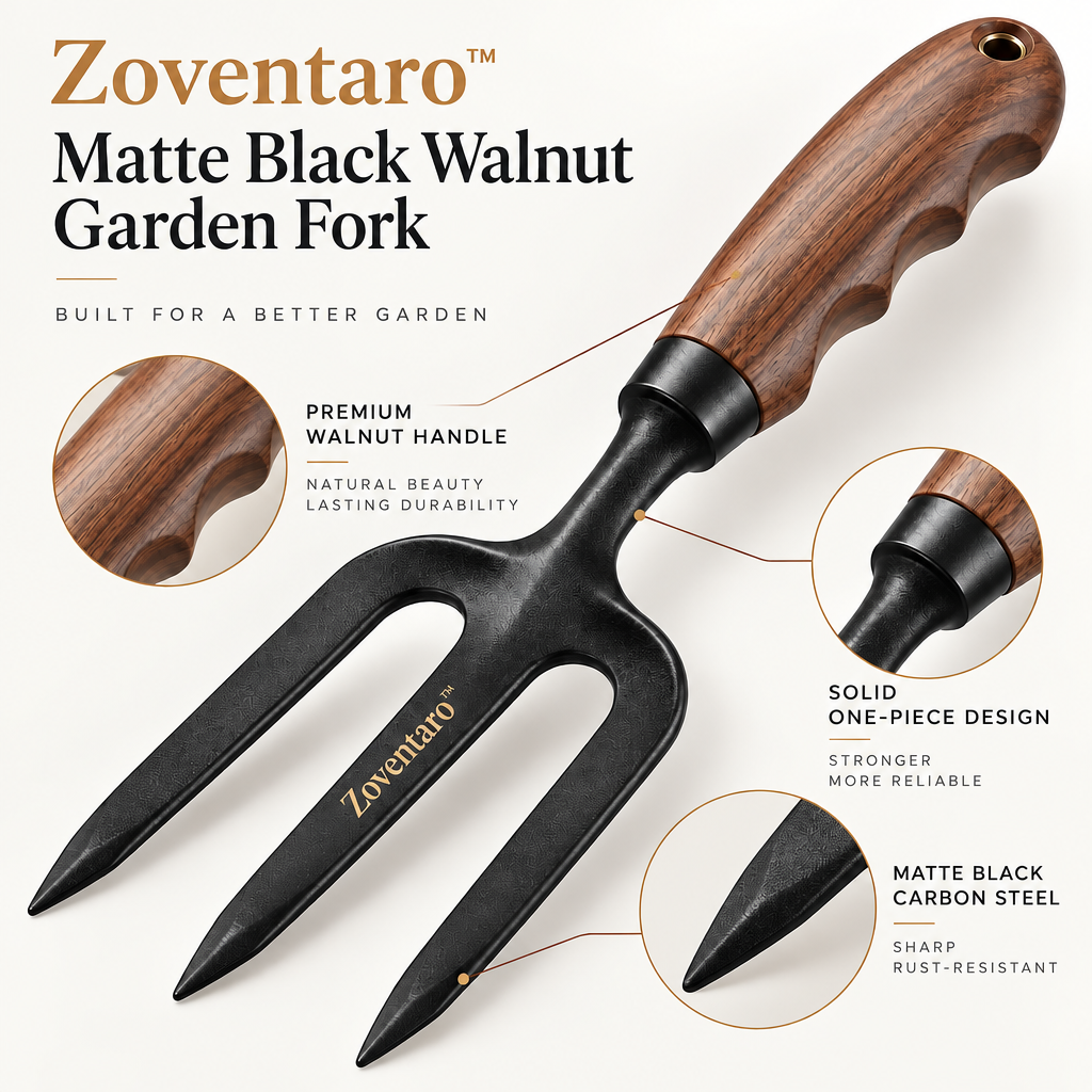 Matte Black Walnut Garden Fork — Materials & Structure