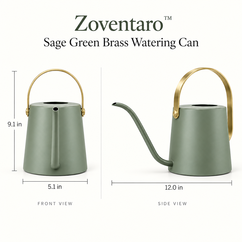 Sage Green Brass Watering Can — Product Dimensions
