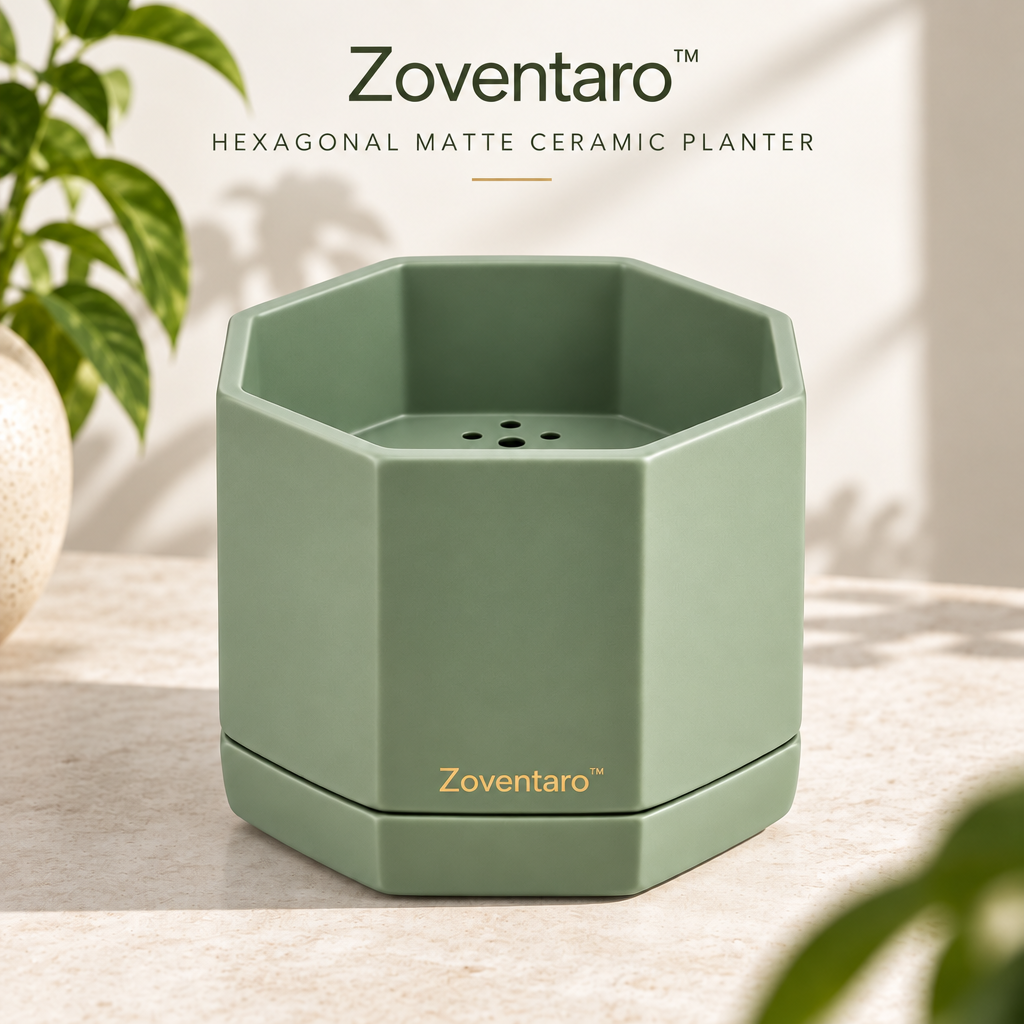 Hexagonal Matte Ceramic Planter — Lifestyle Image