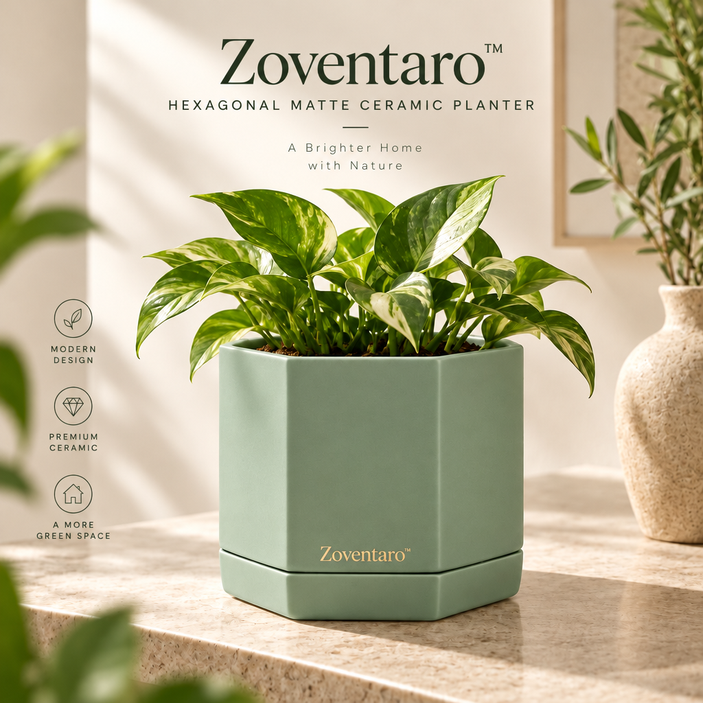 Hexagonal Matte Ceramic Planter — Brand Hero Image