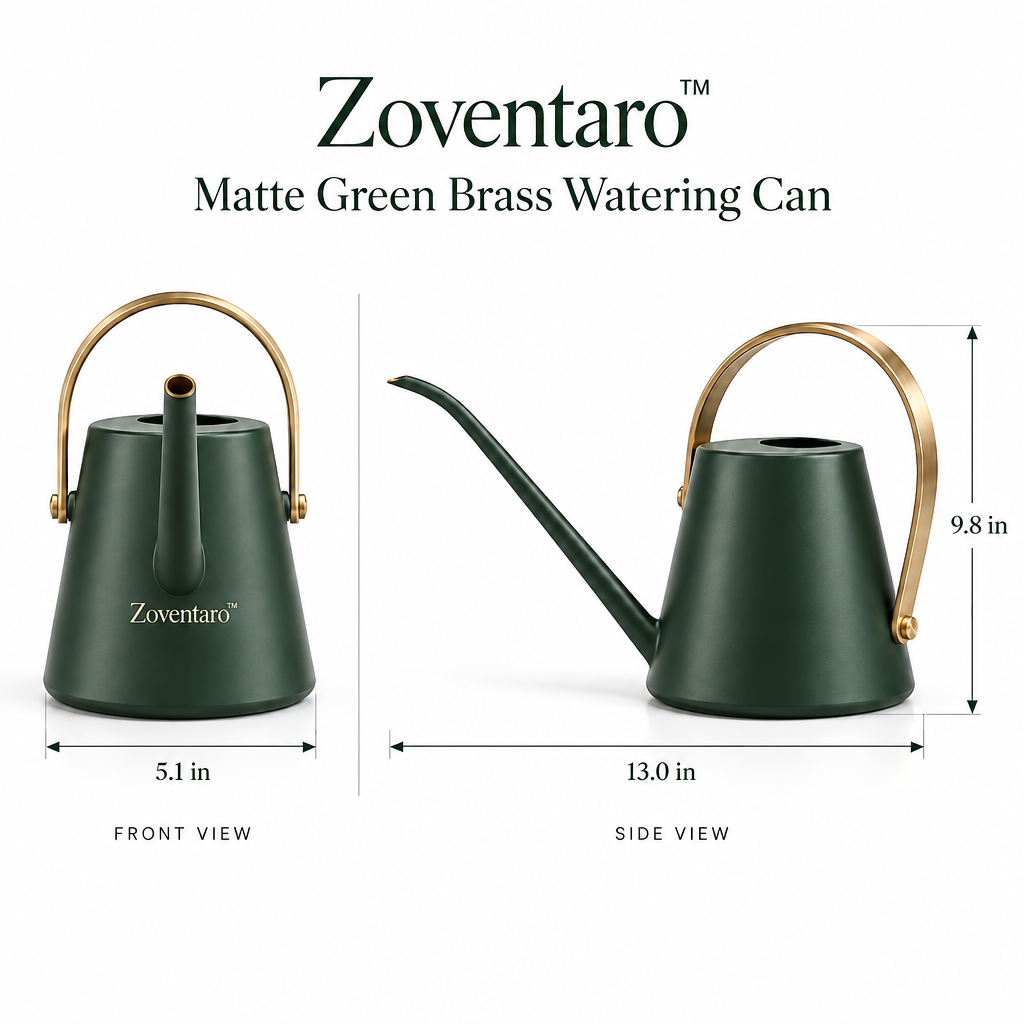 Matte Green Brass Watering Can — Product Dimensions